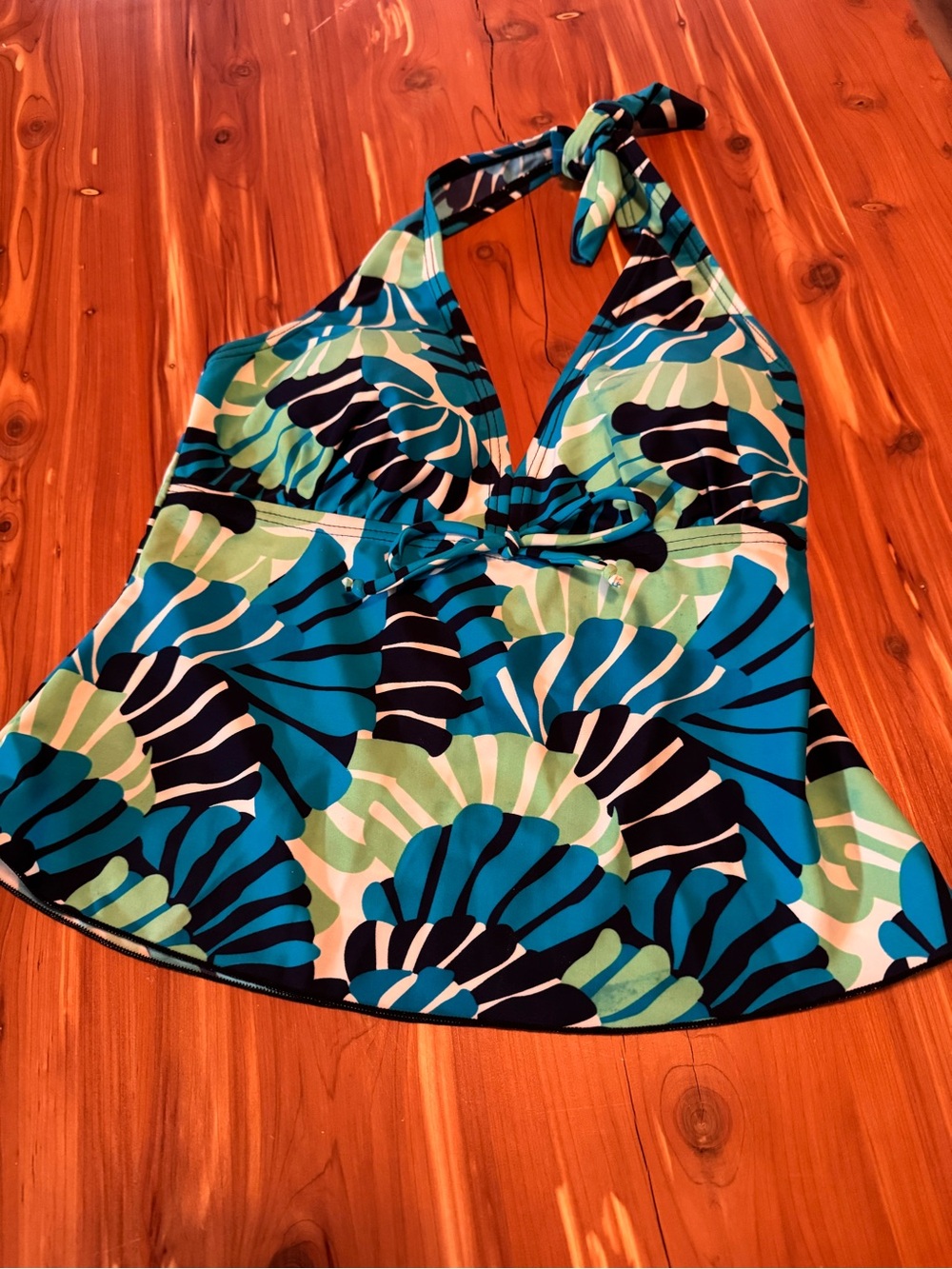 Shore Shapes Women's Teal & Navy Halter Tankini Swim Top size 8
